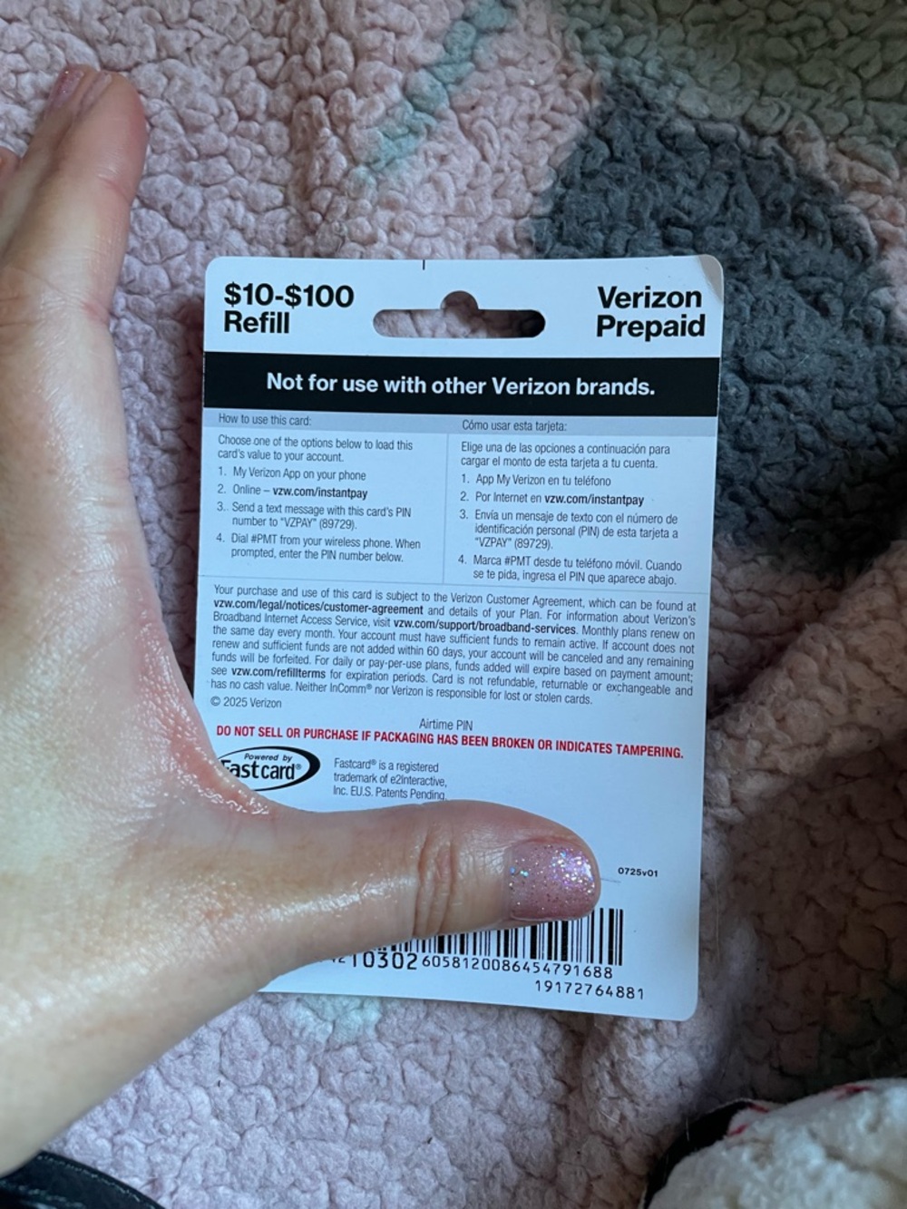 Unused Verizon $100 Prepaid account Refill Card - Picture 2 of 2